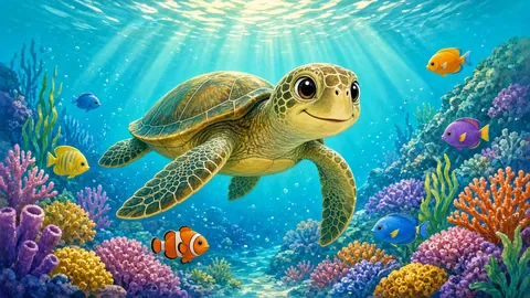 A sea turtle jigsaw puzzle with one piece left to place