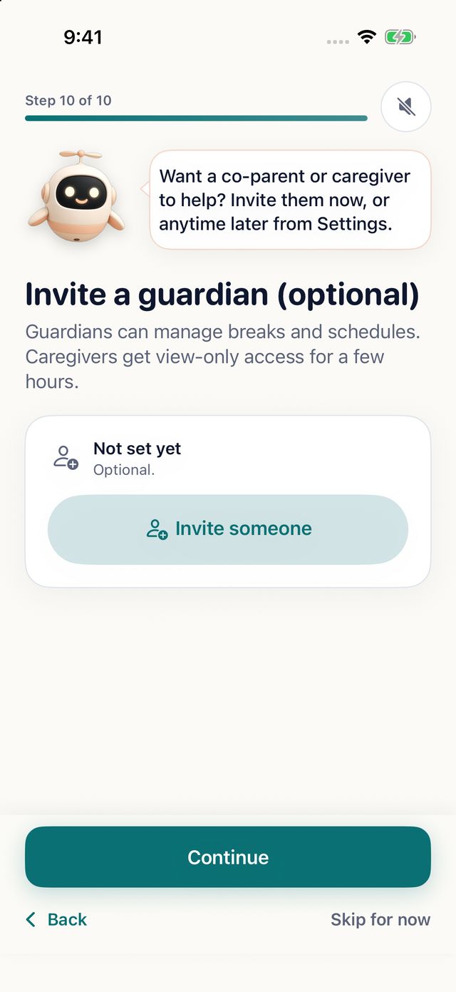 Invite a guardian screen