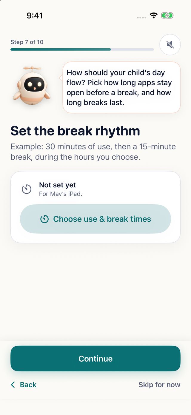 Set the break rhythm setup screen